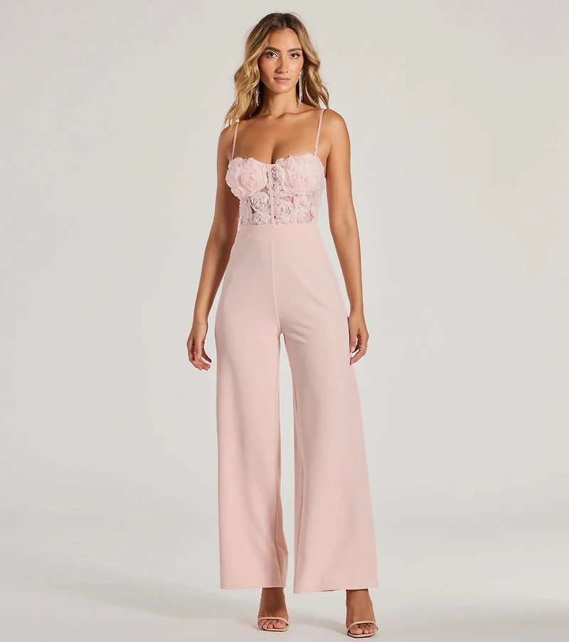 Bare Necessities Floral Applique Corset Jumpsuit