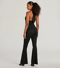 Eyes On Me Lace-Up Flare Faux Suede Jumpsuit