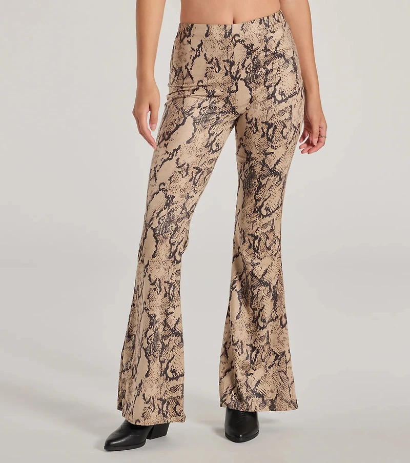 Slither Style High Rise Snake Print Flare Pants