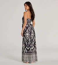Trendy Ease Strapless Boho Print Wide-Leg Jumpsuit