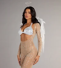 Iridescent Sparkle Rhinestone-Embellished Sheer Catsuit