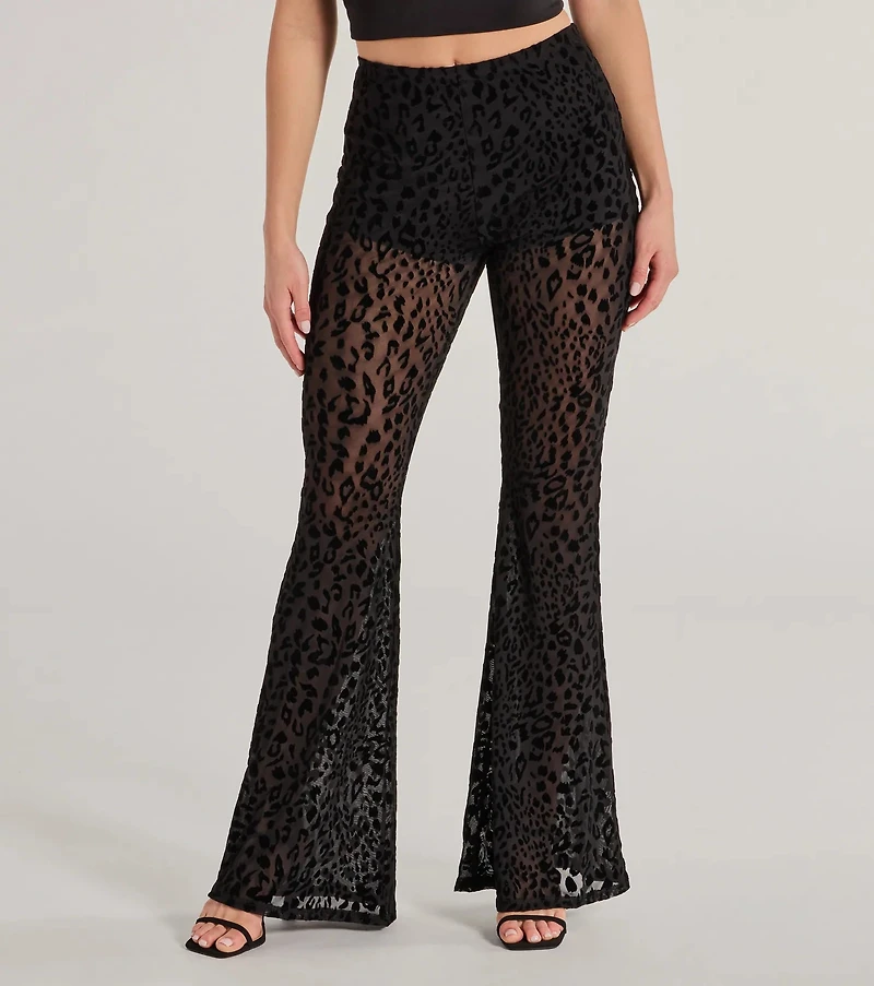 Chic The Wild Cheetah Print Flared Mesh Pants