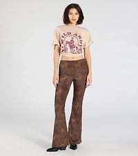 Sassy Trend Leopard Faux Suede Flare Pants