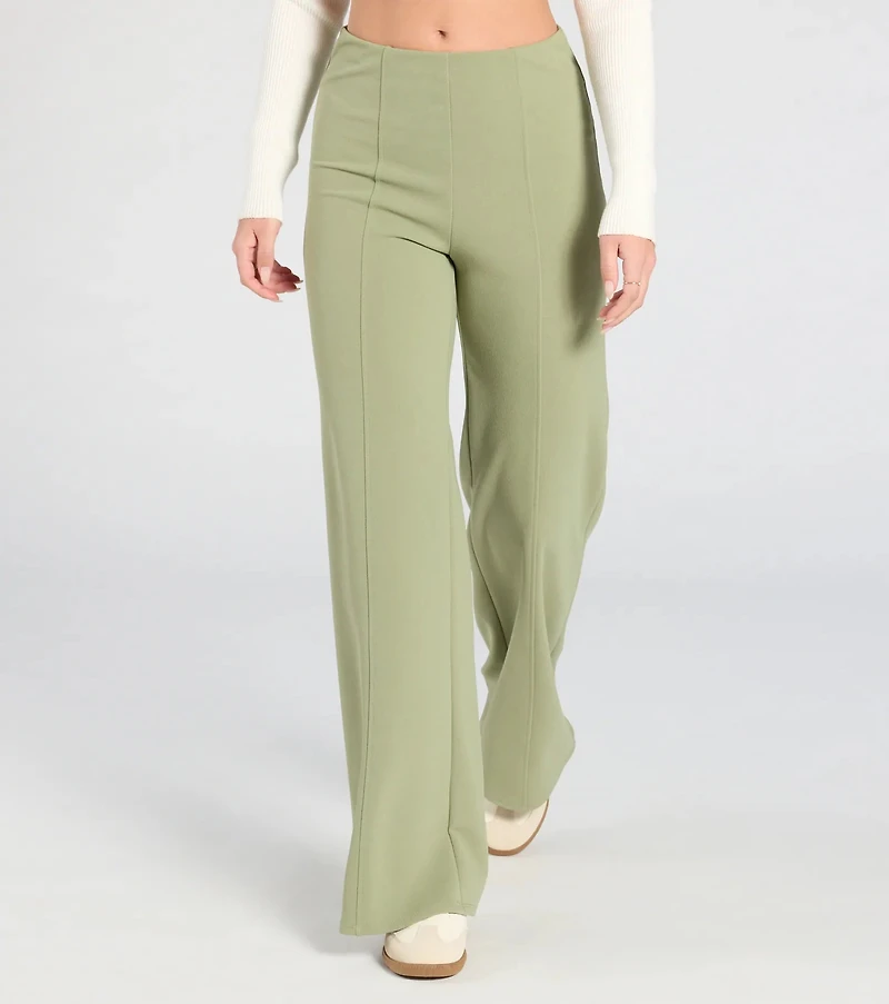 She's All Business Wide-Leg Crepe Trouser Pants
