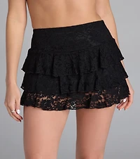 Cutesy Trend Drop Waist Ruffled Lace Mini Skort