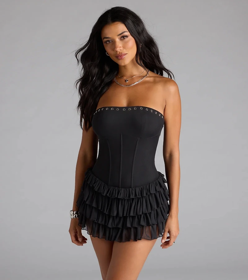 black corset drop waist dress Black Dropped Waist Corset Dress main image 1