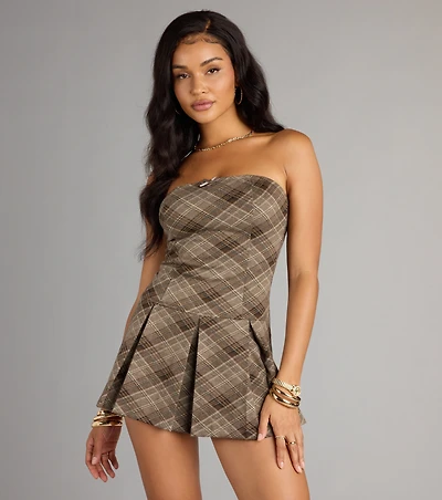 Ace The Look Plaid Pleated Romper