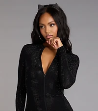 Sultry Sparkle Rhinestone Zip-Up Romper