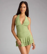 Golden Nights Halter Ruffle Romper