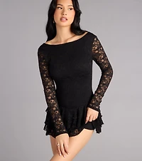 Sweet Escape Lace Open Back Ruffle Romper