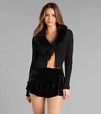 Flirty Flounce Velvet Ruffle Mini Skort