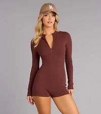 Easy Does It Ribbed Zip Up Romper