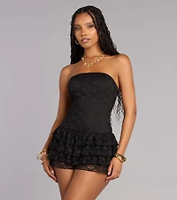 Flirty Look Lace Corset Ruffle Romper