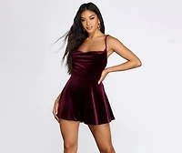 Cowl Neck Velvet Romper