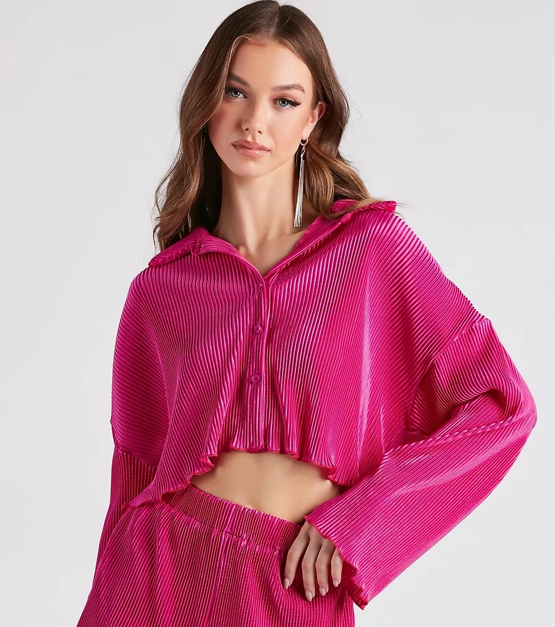 Just A Crush Satin Pleated Top And Shorts Set