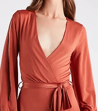 Sweet Talks Plunge Neck Split Sleeve Romper