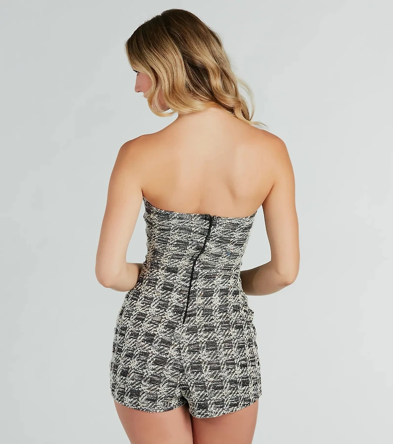 Posh On The Scene Strapless Plaid Skort Romper