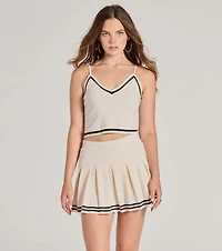 Preppy Please Striped Pleated Knit Skort