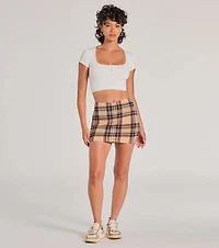 Adorable Pose High-Rise Plaid Mini Skort