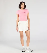 Charmed Look Bow Detail Pleated Knit Skort