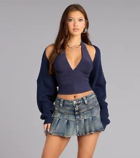 Off Duty Flirt Pleated Denim Mini Skirt