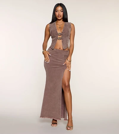 Western Ways Belted Denim Maxi Skirt
