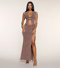 Western Ways Belted Denim Maxi Skirt