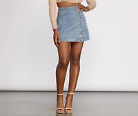 Button Front Jean Mini Skirt