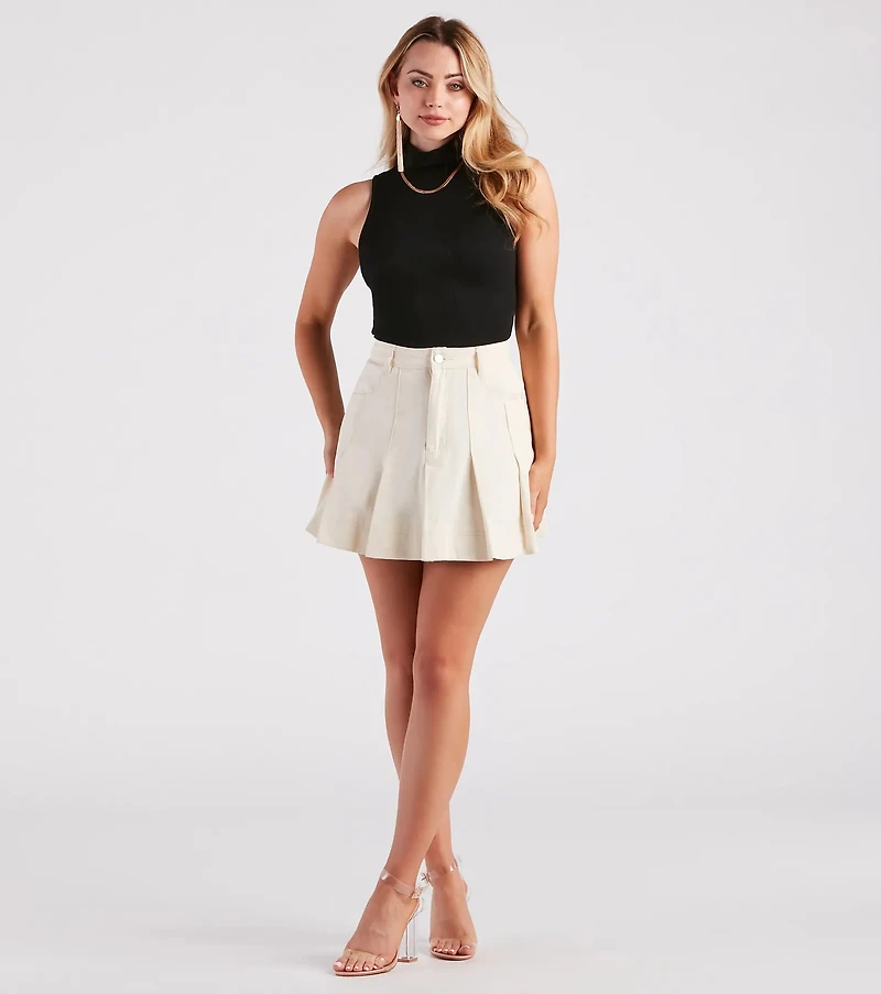 If You Pleats Denim Mini Skirt