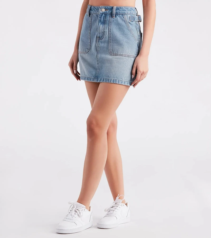 Casual Trendy Style Denim Mini Skirt