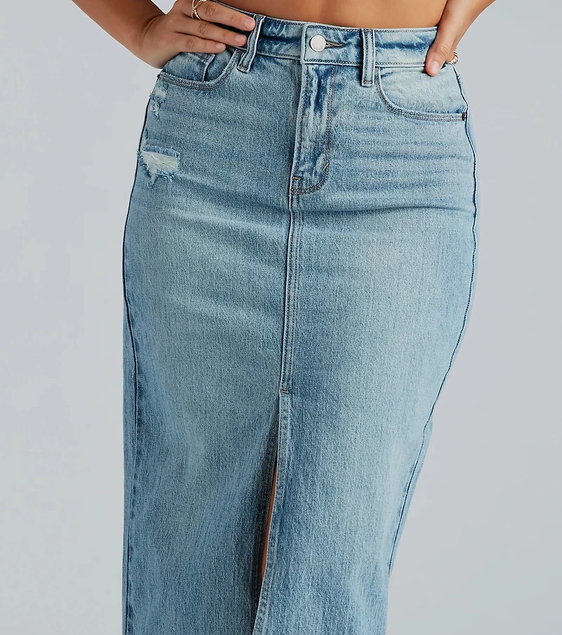 All That Denim Slit Midi Skirt