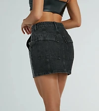 Edgy Era Rhinestone Denim Mini Skirt