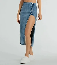 Fab Style Icon High Slit Denim Midi Skirt