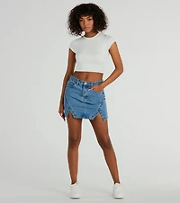 Playfully Perfect High Rise Slit Mini Denim Skirt