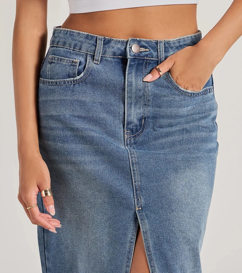 Coolest Vibe High Slit Denim Maxi Skirt