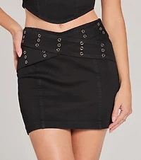 Edgy Glam Buckle Strap Mini Skirt