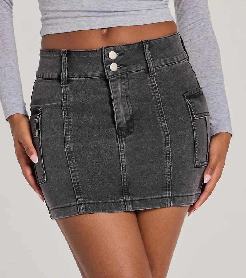 Casual Cool Girl Cargo Denim Mini Skirt
