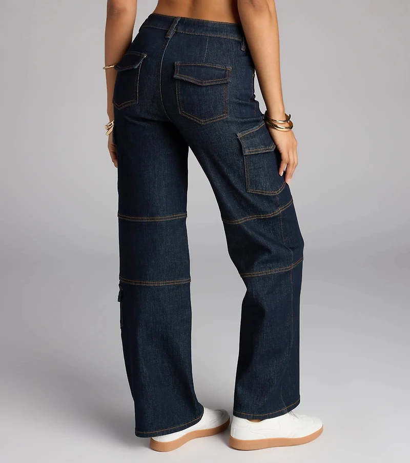 Utility Chic Mid-Rise Cargo Denim Jeans