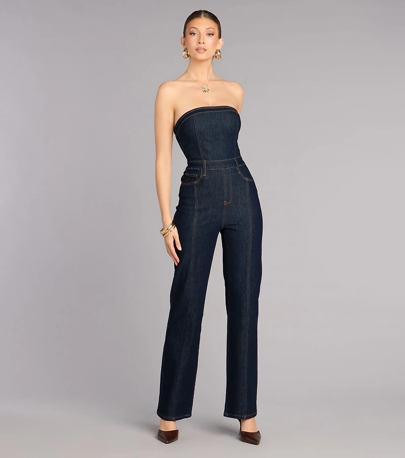 Polished Fit Denim Jumpsuit