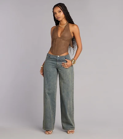 Off Duty Cool Girl Low-Rise Pinstriped Denim Pants