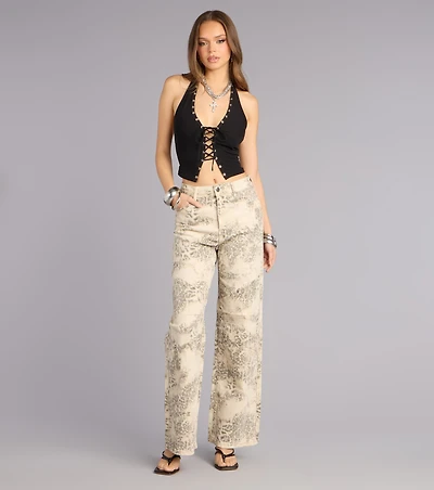 Serving Cool Leopard Print Wide-Leg Jeans
