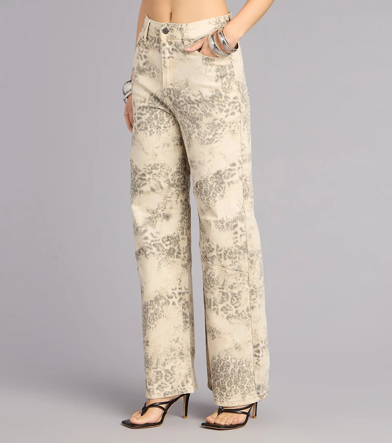 Serving Cool Leopard Print Wide-Leg Jeans