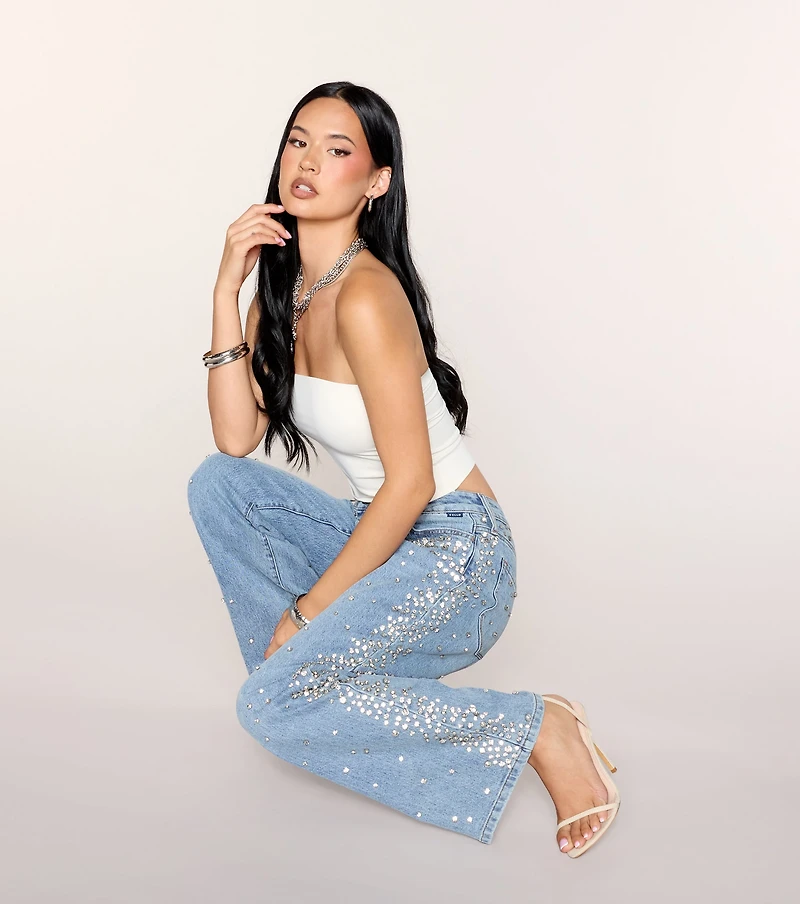 Gem Route Rhinestone Wide-Leg Jeans