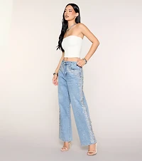 Gem Route Rhinestone Wide-Leg Jeans
