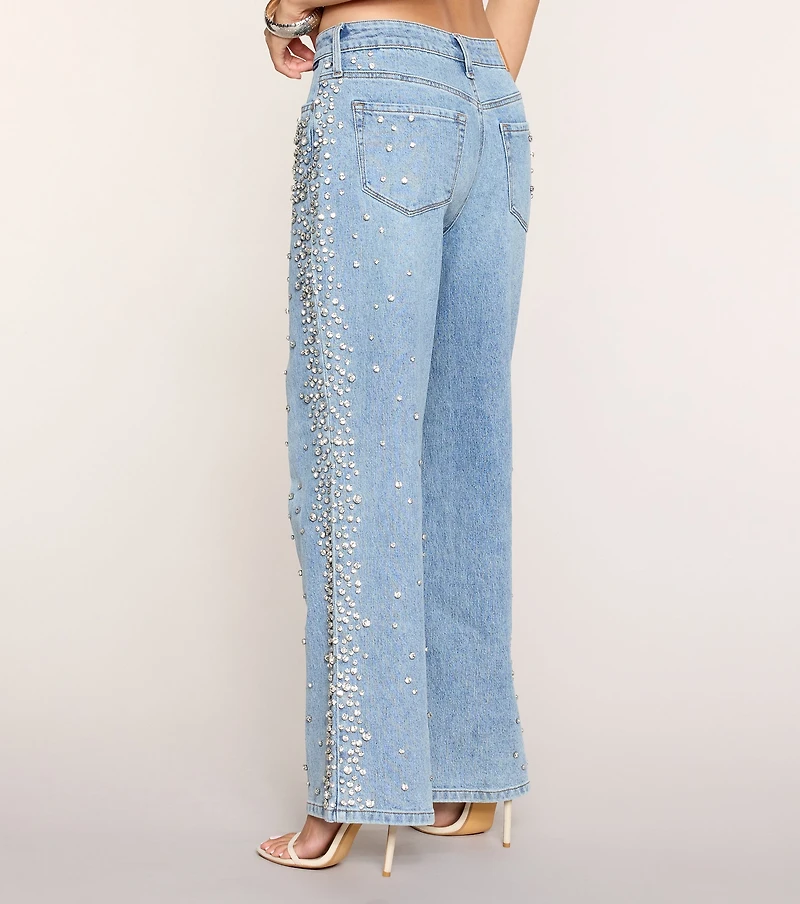Gem Route Rhinestone Wide-Leg Jeans