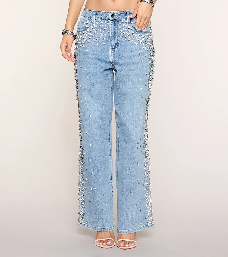 Gem Route Rhinestone Wide-Leg Jeans