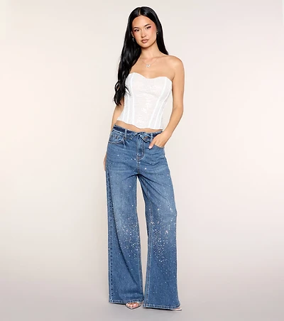 Extra Shine Rhinestone Fold-Over Jeans