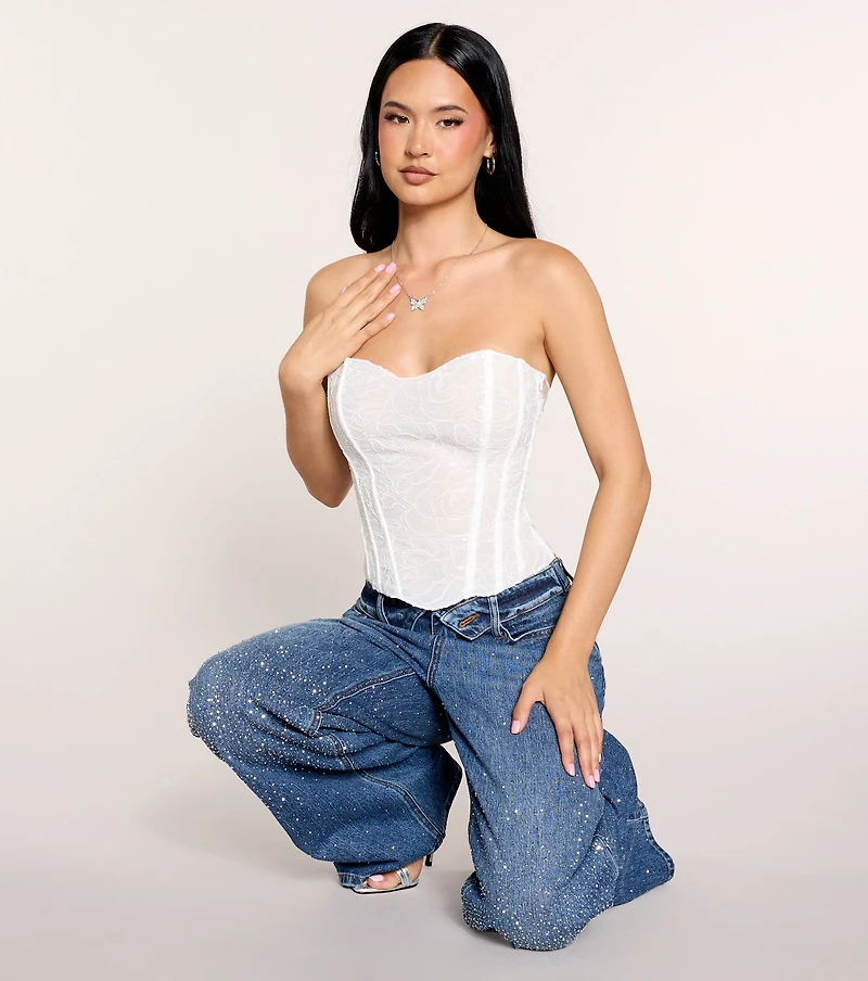 Extra Shine Rhinestone Fold-Over Jeans