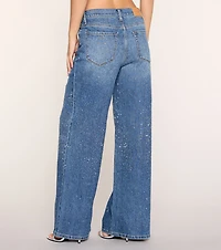 Extra Shine Rhinestone Fold-Over Jeans