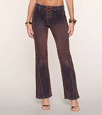 Edge Effect Studded Lace-Up Flare Jeans